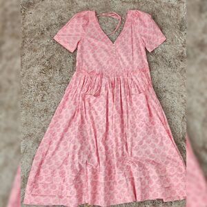 Free People There She Goes Midi Dress in Pink Combo‎ Women's Size Large NWT